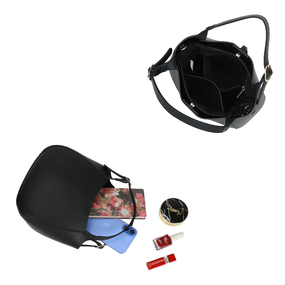 Intérieur du Le Nolan noir : compartiment principal zippé pour téléphone et petits essentiels – réf. KJ-62098