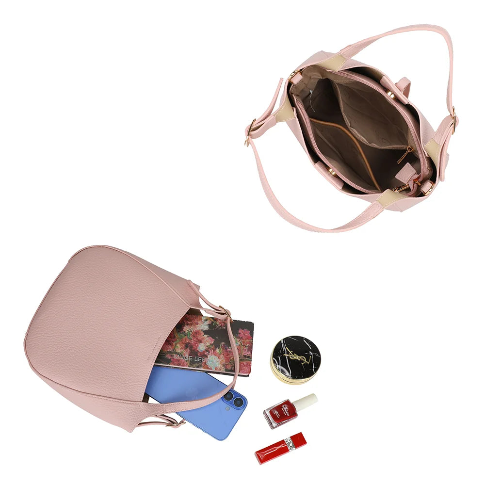 Intérieur du Le Nolan rose : compartiment principal zippé pour téléphone et petits essentiels – réf. KJ-62098