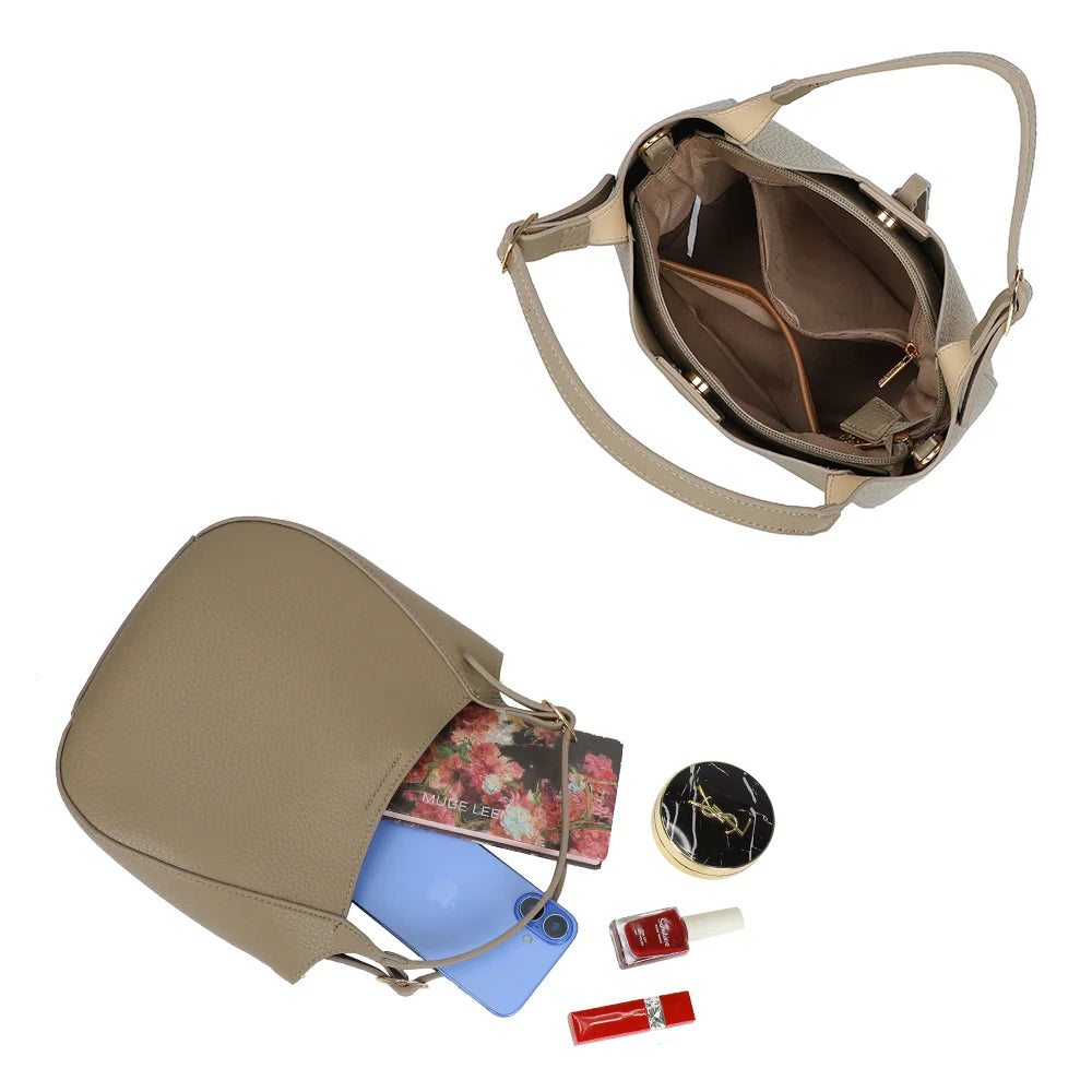 Intérieur du Le Nolan taupe foncé : compartiment principal zippé pour téléphone et petits essentiels – réf. KJ-62098