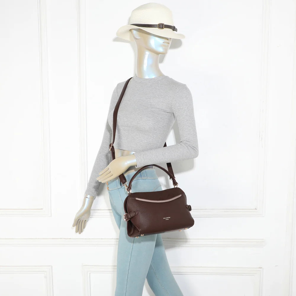 Sac à main femme Le Odrane café porté à la main ou en bandoulière, format intermédiaire – réf. R-2085