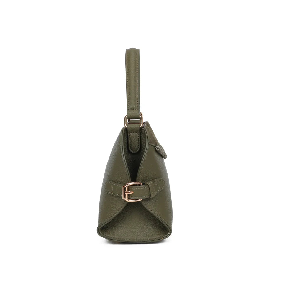 Profil du Le Odrane vert foncé : patte à boucle dorée et soufflet de 11 cm de profondeur – réf. R-2085