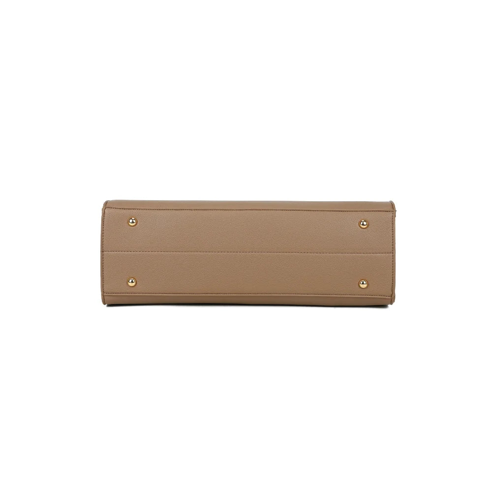 Dessous du cabas Le Orsay taupe foncé : une base rectangulaire de 38 × 13 cm pour un format généreux – réf. R-2081