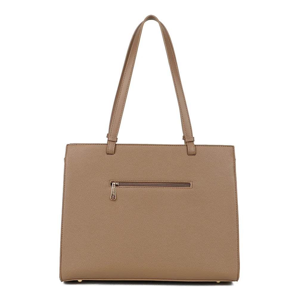 Dos du cabas Le Orsay taupe foncé, avec sa poche zippée pour garder vos effets personnels à portée de main – réf. R-2081
