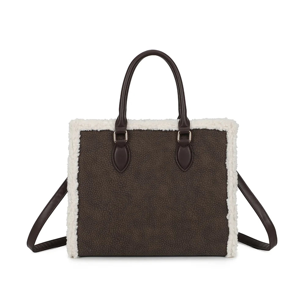 Dos du Le Oural café, même simili cuir grainé à l’aspect patiné encadré de mouton écru – réf. A-9183