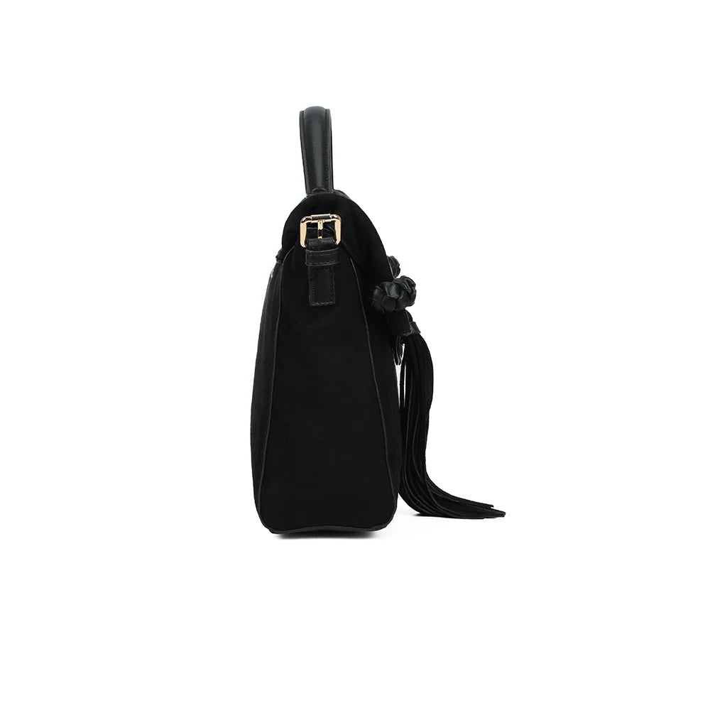 Profil du Paloma noir : 10 cm de profondeur et attaches de bandoulière à mousquetons dorés – réf. M-9462