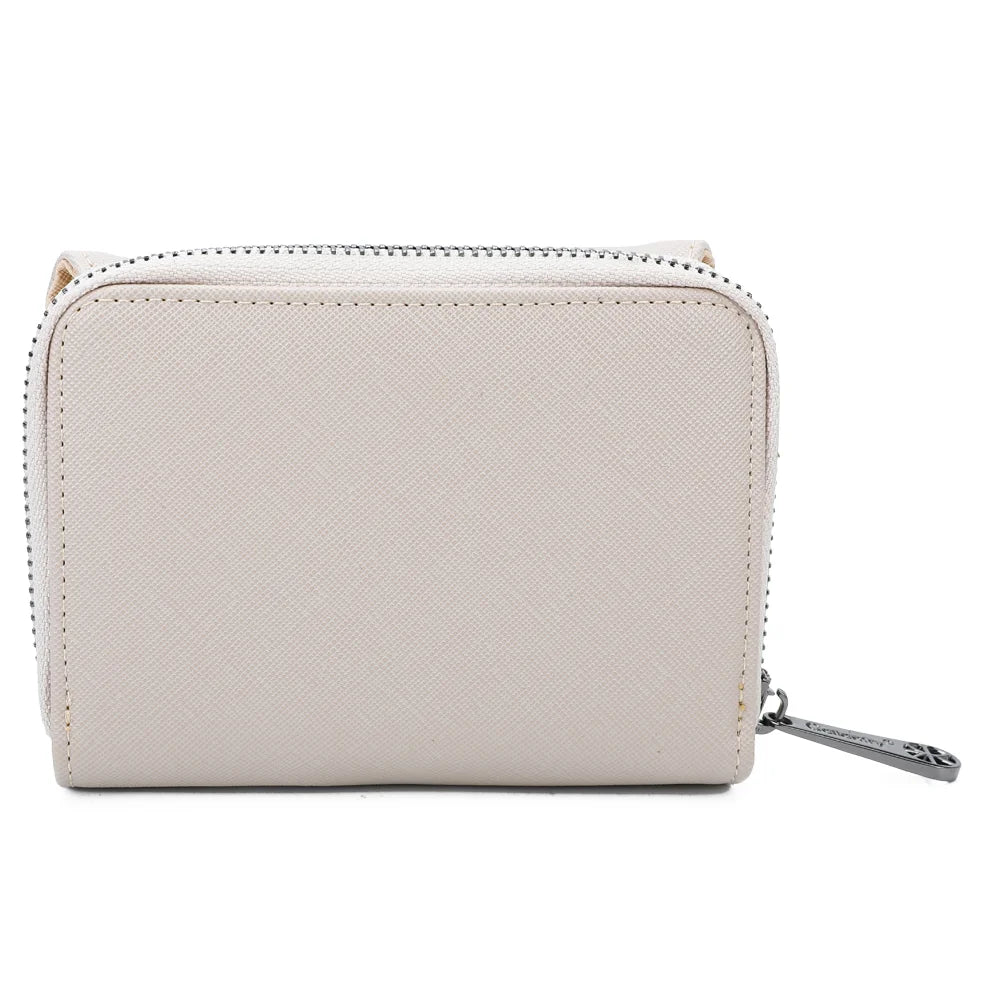 Dos du portefeuille Le petit Complice champagne, surface synthétique à la texture saffiano – réf. L-29-1