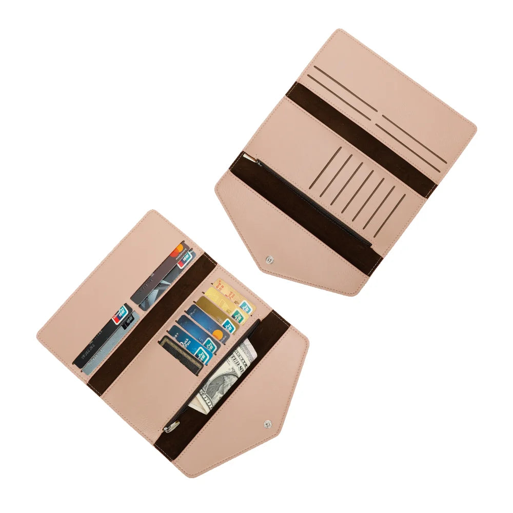 Intérieur du Petit Fidèle rose : fentes pour cartes, compartiments à billets et poche zippée – réf. YM-72012