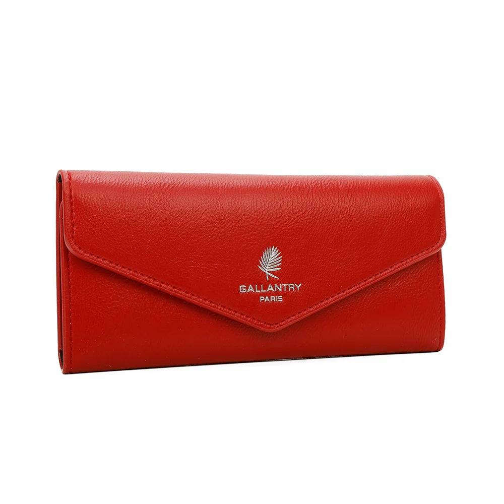 Le Petit Fidèle rouge vu de trois-quarts : format long et fin, rabat en V en simili cuir grainé – réf. YM-72012