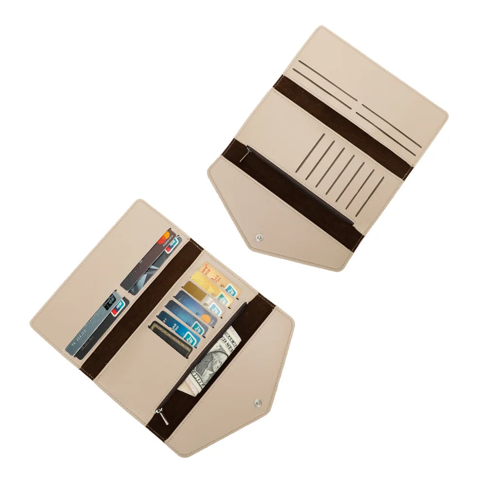 Intérieur du Petit Fidèle taupe : fentes pour cartes, compartiments à billets et poche zippée – réf. YM-72012