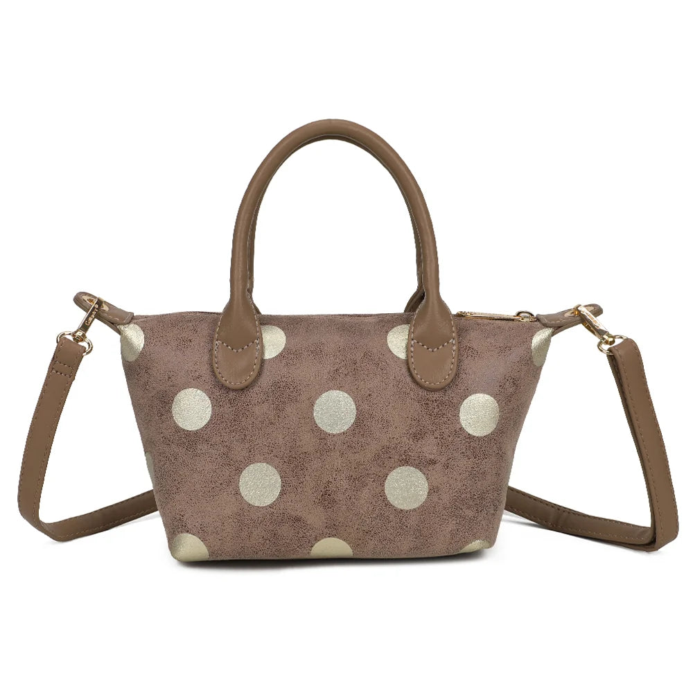 Dos du sac Le Polka taupe foncé, imprimé à pois métallisés sur toute la surface – réf. Z-05-10