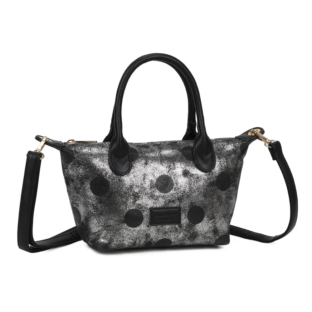 Le Polka thesilver vu de trois quarts : silhouette trapèze compacte et plaque logo sur le devant – réf. Z-05-10