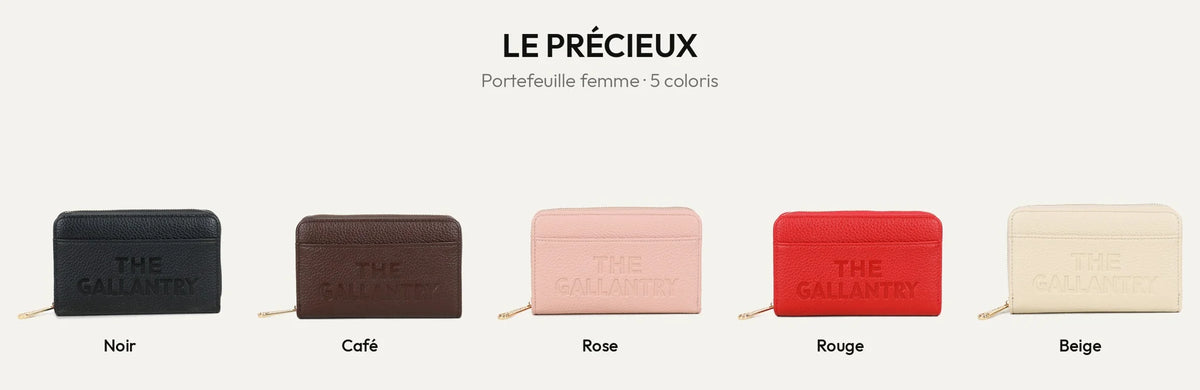 Portefeuille femme Le Précieux en simili cuir grainé, 5 coloris : noir, coffee, rose, rouge et beige – Gallantry Paris – réf. SF-69052-1