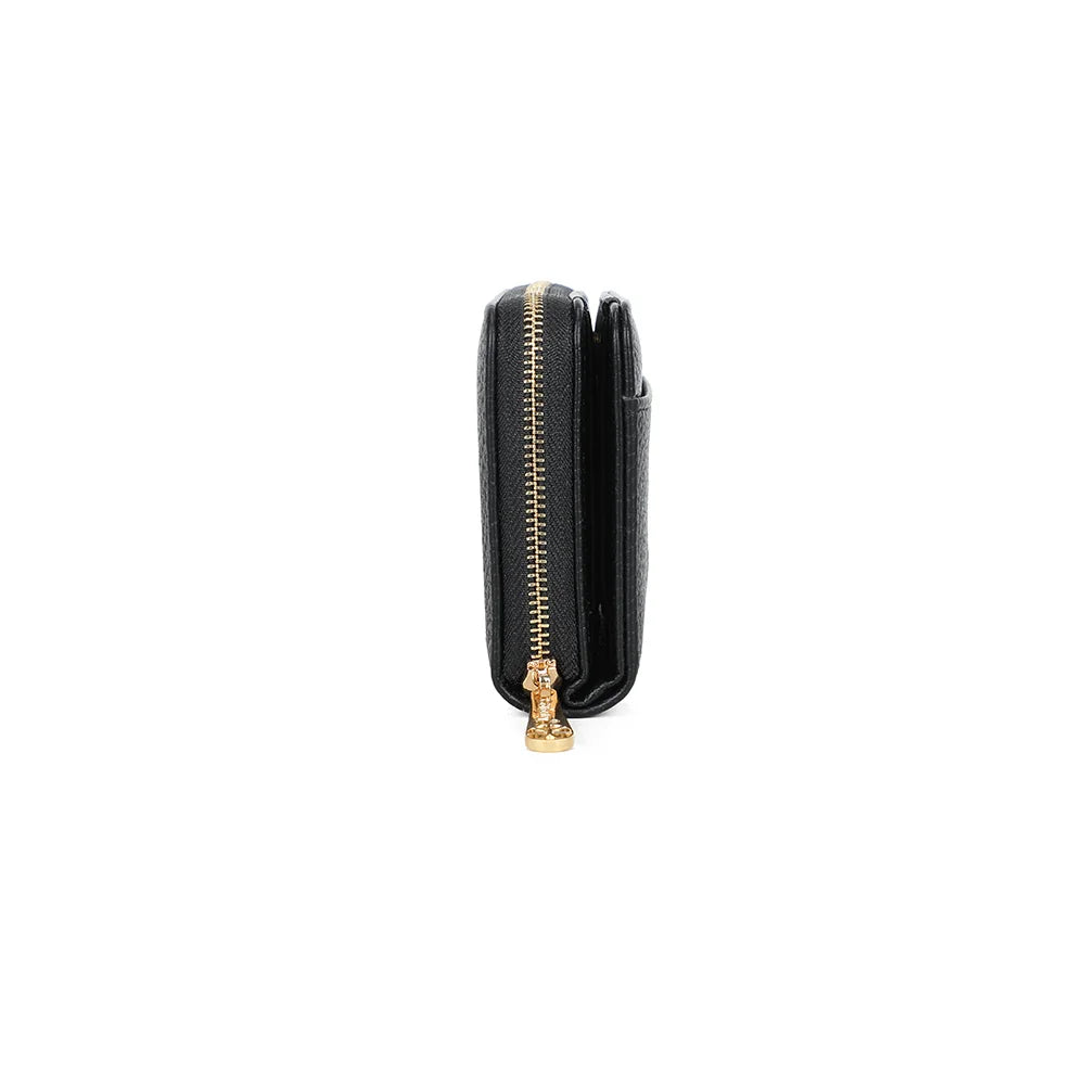 Profil du portefeuille Le Précieux noir : 3 cm d’épaisseur seulement et zip à tirette dorée – réf. SF-69052-1
