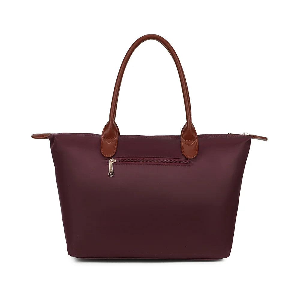 Dos du Roseau bordeaux, tissu synthétique lisse et anses effet cuir marron surpiquées – réf. Z-02-1