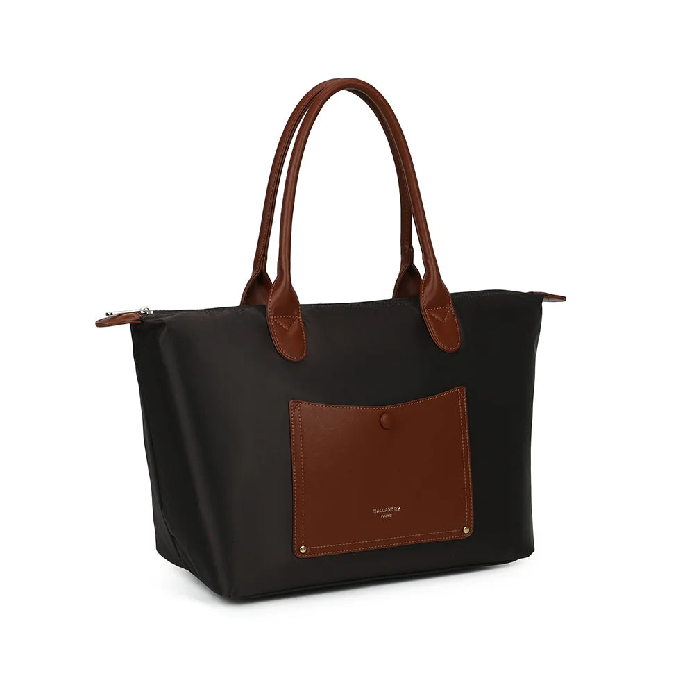 Le Roseau café de trois quarts : silhouette trapèze et pattes marron aux extrémités du zip – réf. Z-02-1