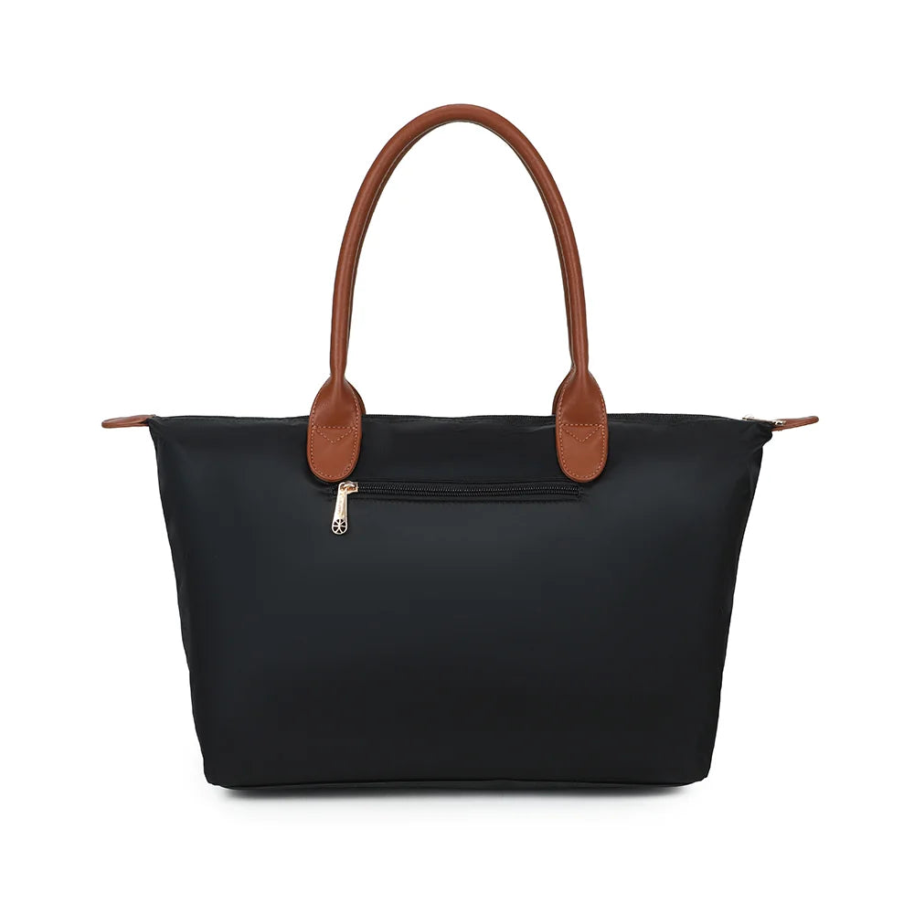 Dos du Roseau noir, tissu synthétique lisse et anses effet cuir marron surpiquées – réf. Z-02-1