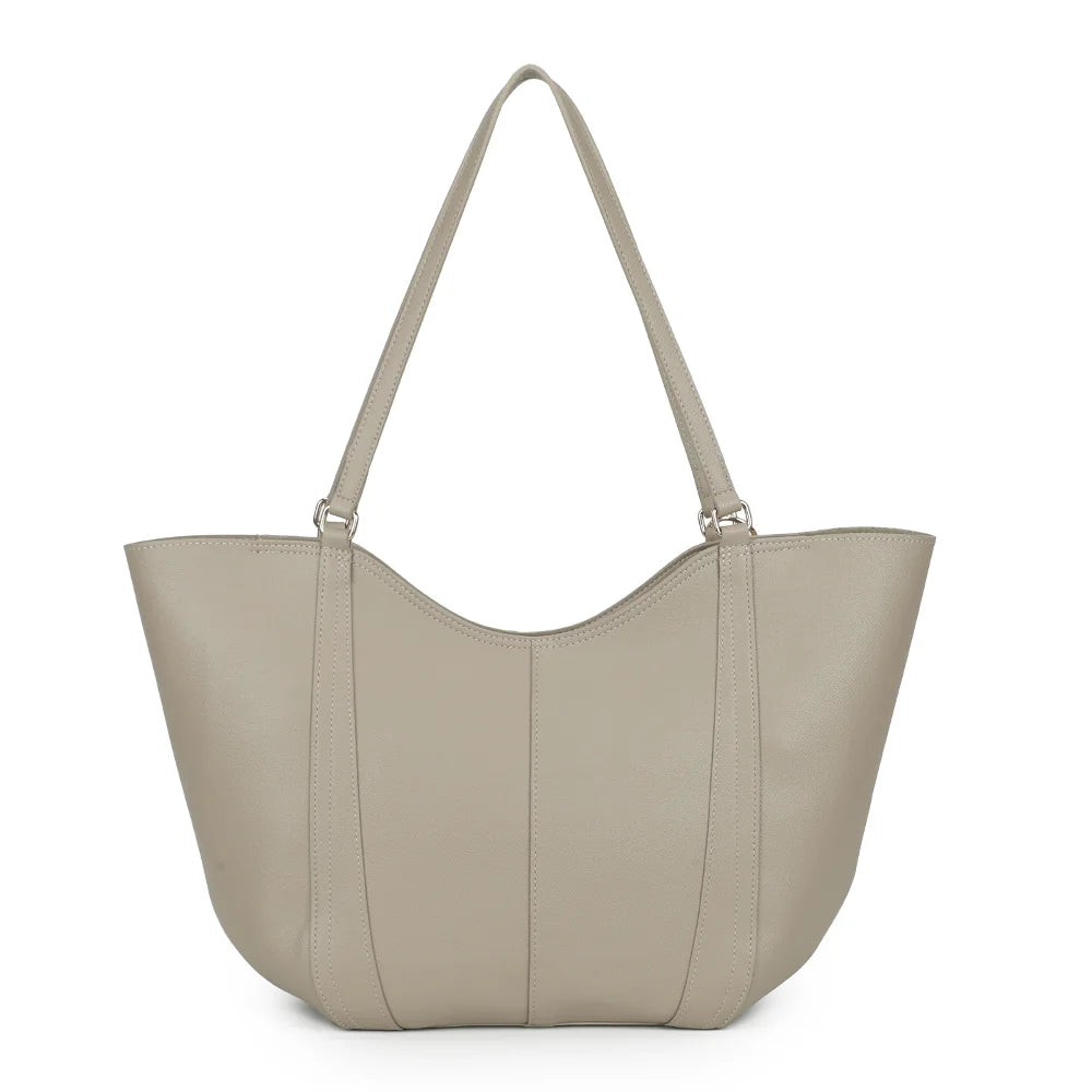 Le Rubino taupe vu de dos, forme évasée soulignée par des coutures verticales – réf. KJ-62099