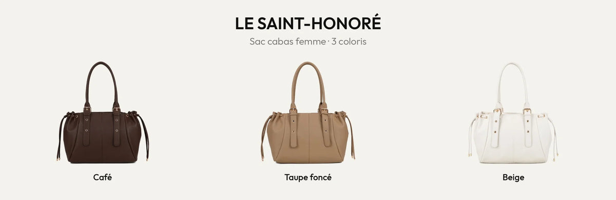 Sac cabas femme Le Saint-Honoré en simili cuir grainé, coloris coffee, taupe foncé et beige – Gallantry Paris – réf. R-62080-5-AIR