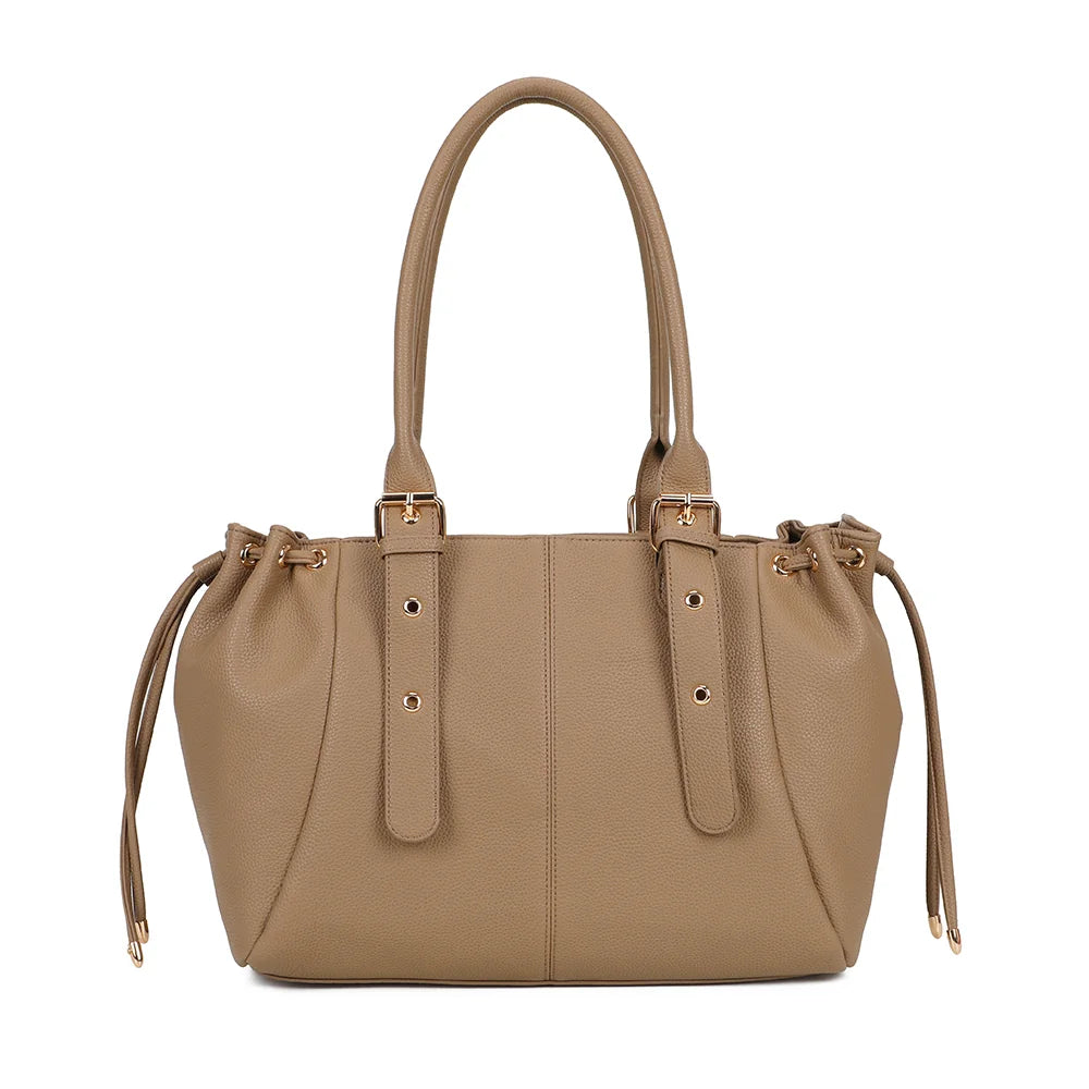 Sac cabas femme Le Saint-Honoré taupe foncé en simili cuir grainé, brides à boucle dorée – Gallantry Paris – réf. R-62080-5-AIR