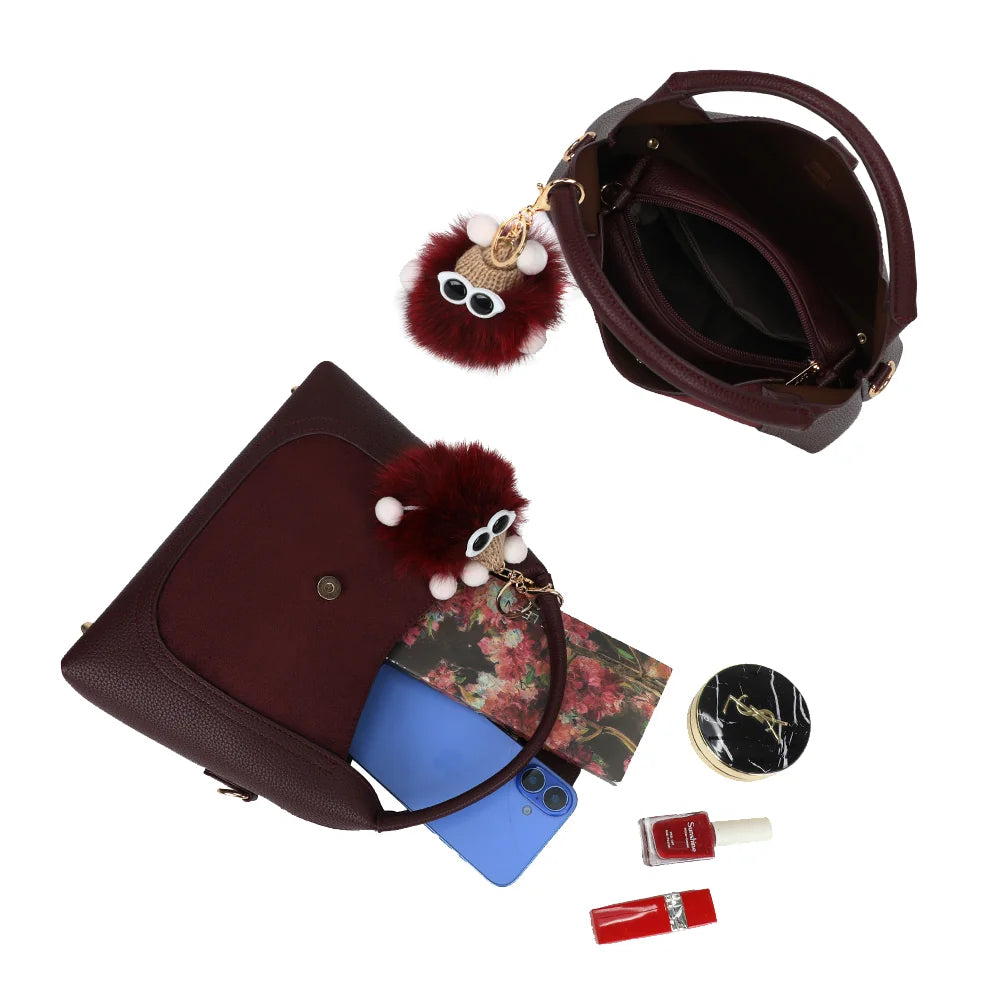Intérieur du Le Santal bordeaux : compartiment principal et poche zippée pour les essentiels – réf. KJ-62089-1