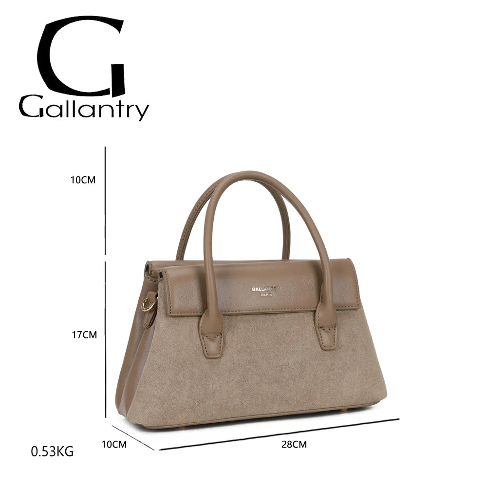 Dimensions du Le Ségur taupe foncé : 28 × 10 × 17 cm, anses de 10 cm, poids 0,53 kg – réf. A-9189