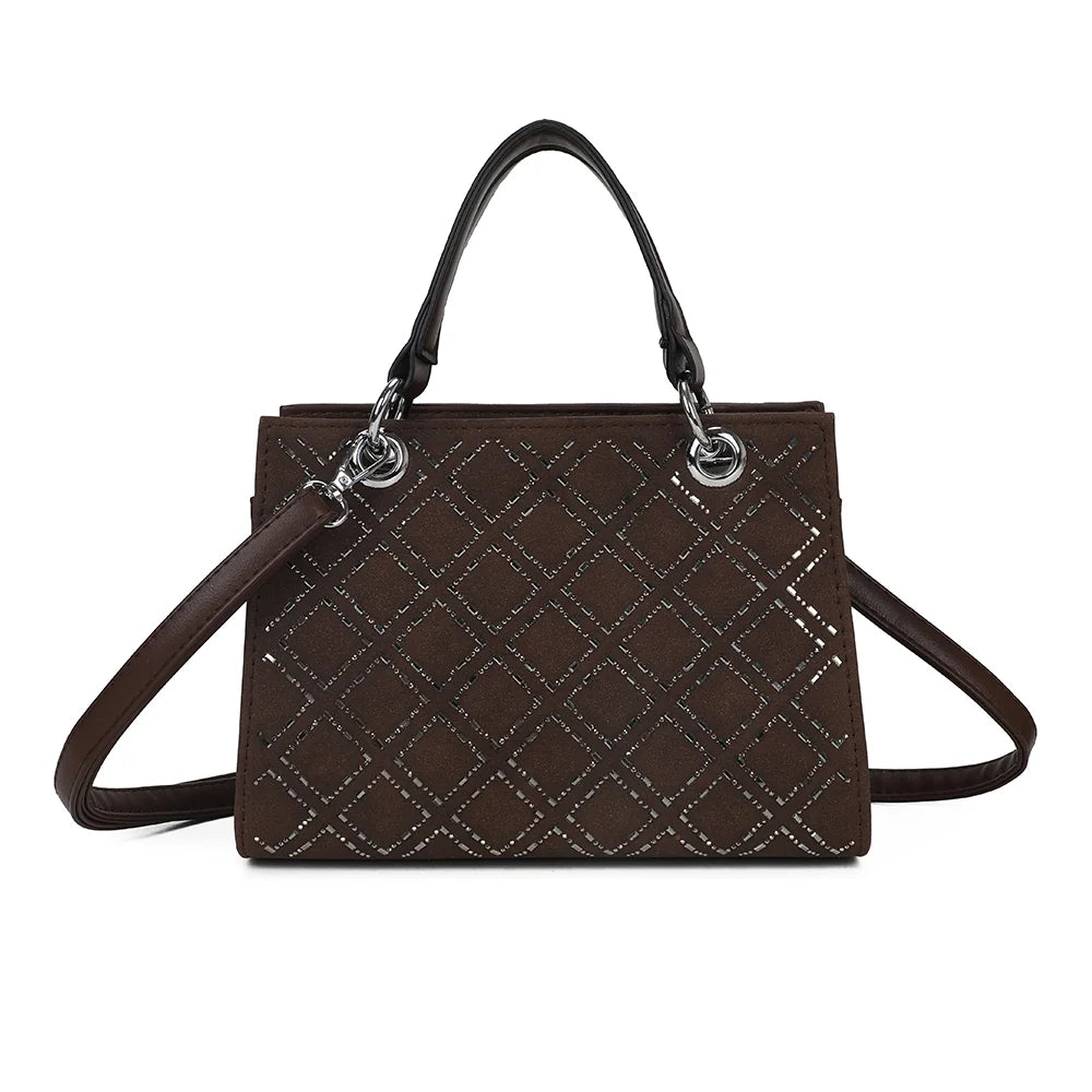 Dos du sac Le Sélène café, motif géométrique en losanges rehaussé de détails métallisés – réf. C-0169-9