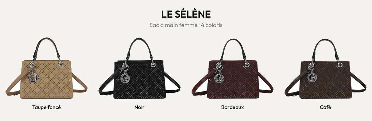 Sac à main femme Le Sélène en 4 coloris : taupe foncé, noir, bordeaux et coffee – Gallantry Paris – réf. C-0169-9