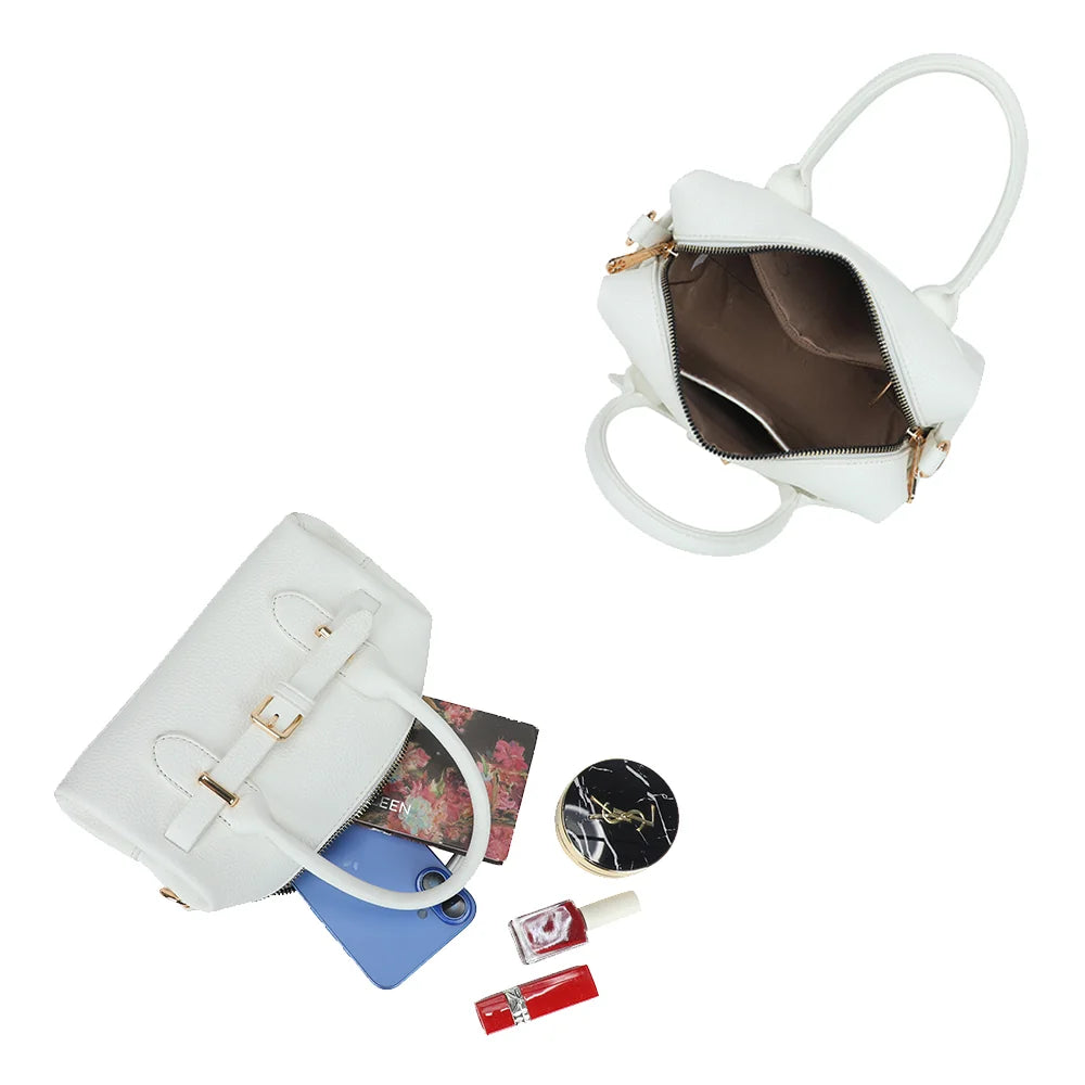 Intérieur du Le Soft Glam blanc : compartiment zippé pour téléphone, poudrier et rouge à lèvres – réf. R-2064-1