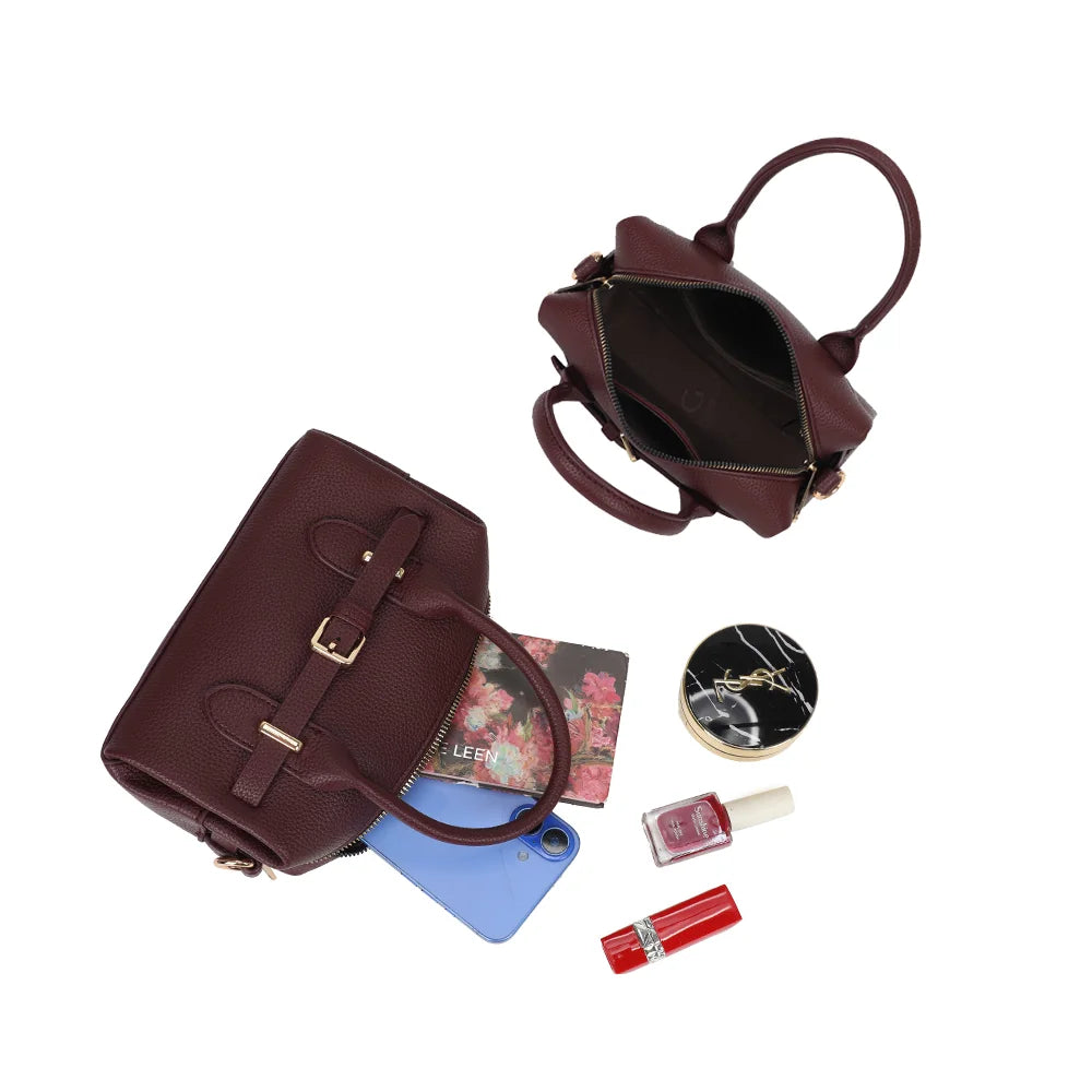 Intérieur du Le Soft Glam bordeaux : compartiment zippé pour téléphone, poudrier et rouge à lèvres – réf. R-2064-1