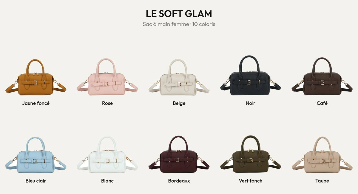 Le Soft Glam, petit sac à main femme en simili cuir grainé, dans ses 10 coloris – Gallantry Paris – réf. R-2064-1