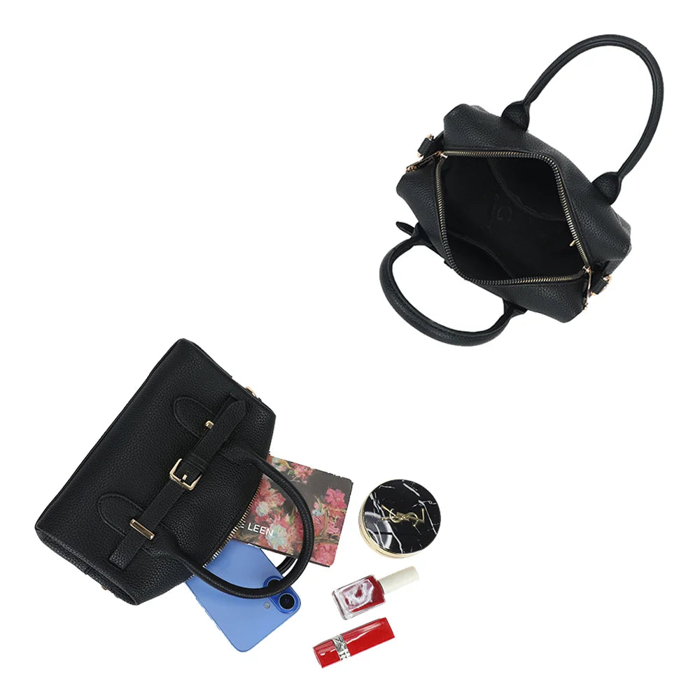 Intérieur du Le Soft Glam noir : compartiment zippé pour téléphone, poudrier et rouge à lèvres – réf. R-2064-1