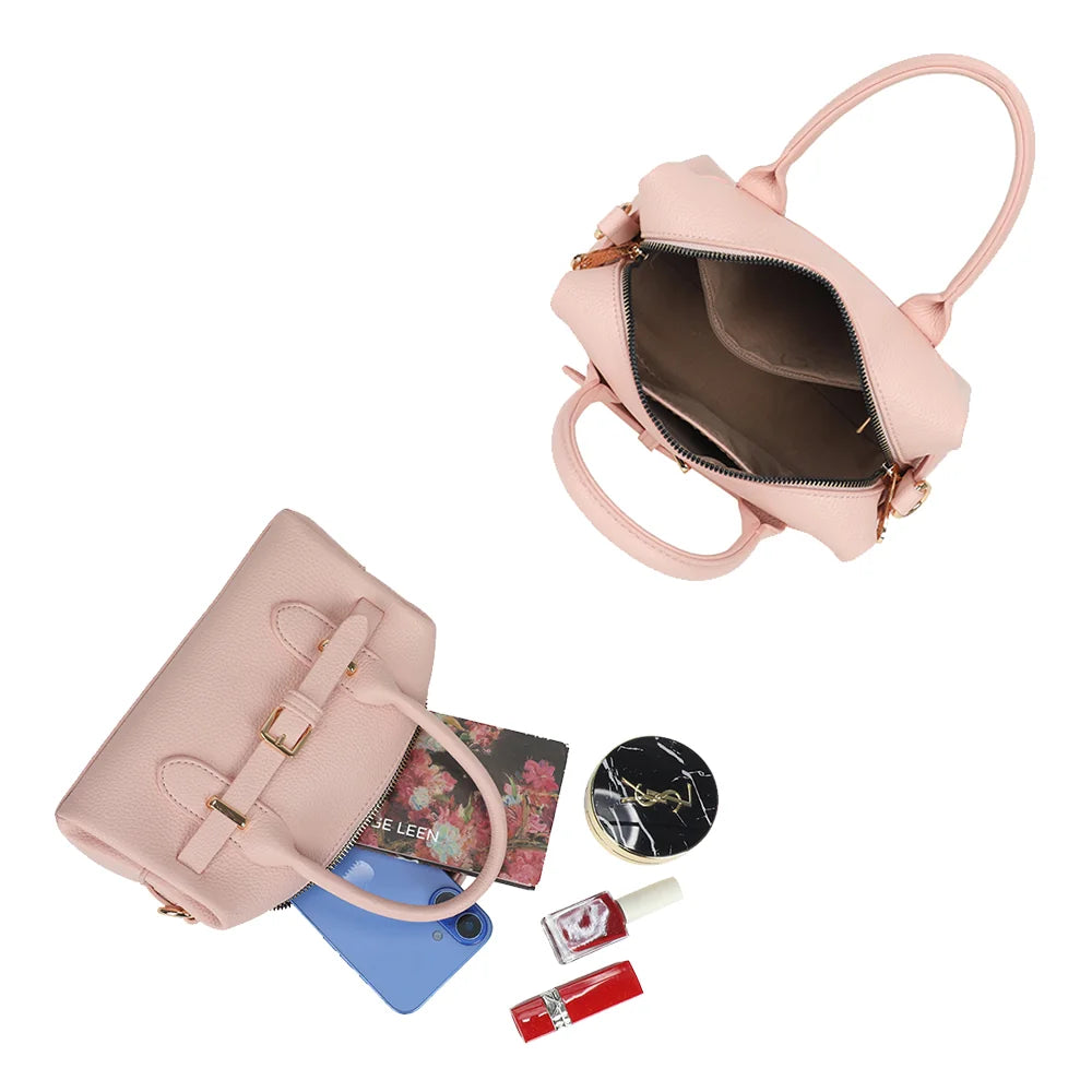 Intérieur du Le Soft Glam rose : compartiment zippé pour téléphone, poudrier et rouge à lèvres – réf. R-2064-1
