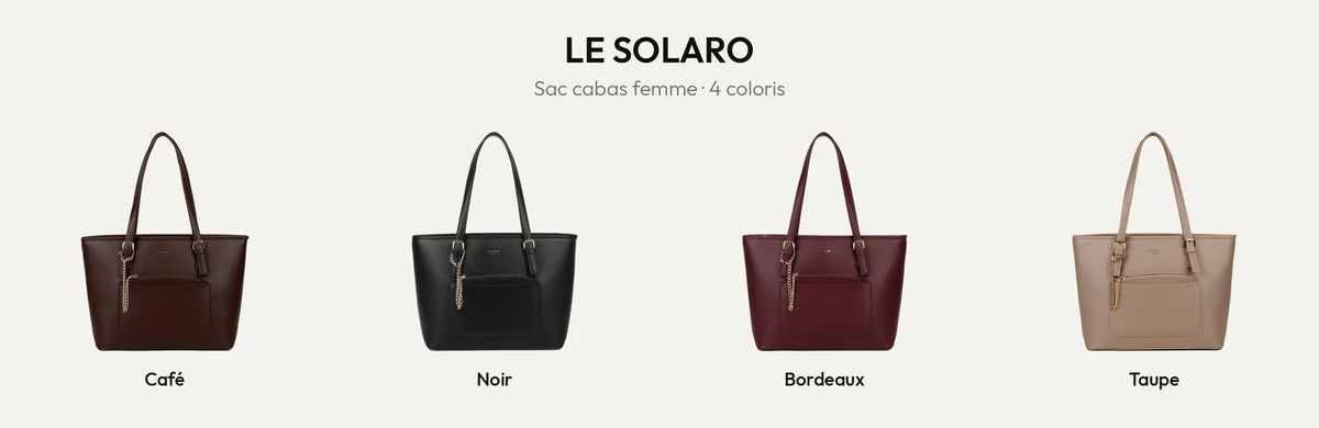 Sac cabas femme Le Solaro en quatre coloris : Coffee, Noir, Bordeaux et Taupe – Gallantry Paris – réf. R-2080