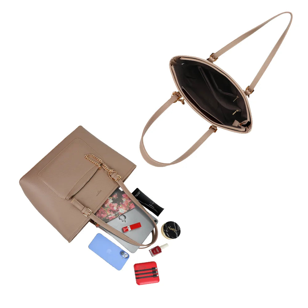 Intérieur du Le Solaro taupe : plusieurs poches dont une zippée pour organiser vos essentiels – réf. R-2080