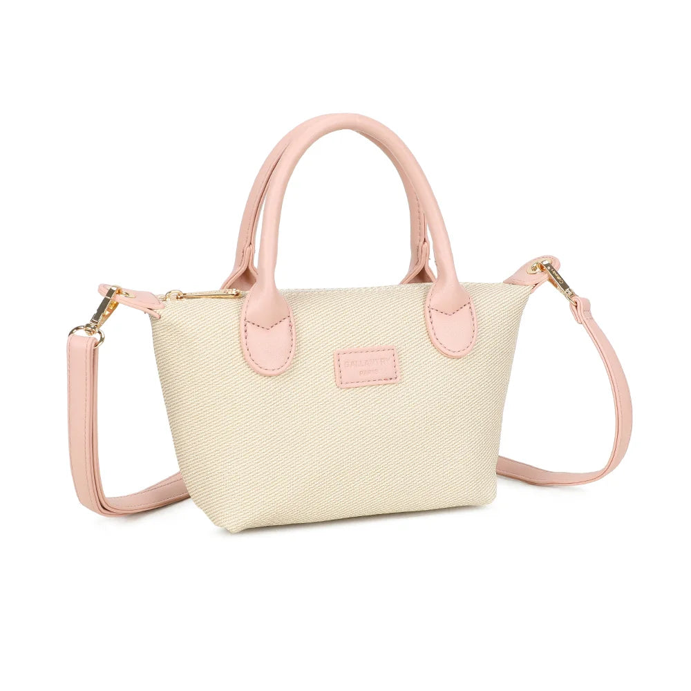 Le Soléa beige/rose de trois quarts : silhouette trapèze et patte latérale à œillet doré – réf. Z-05-5