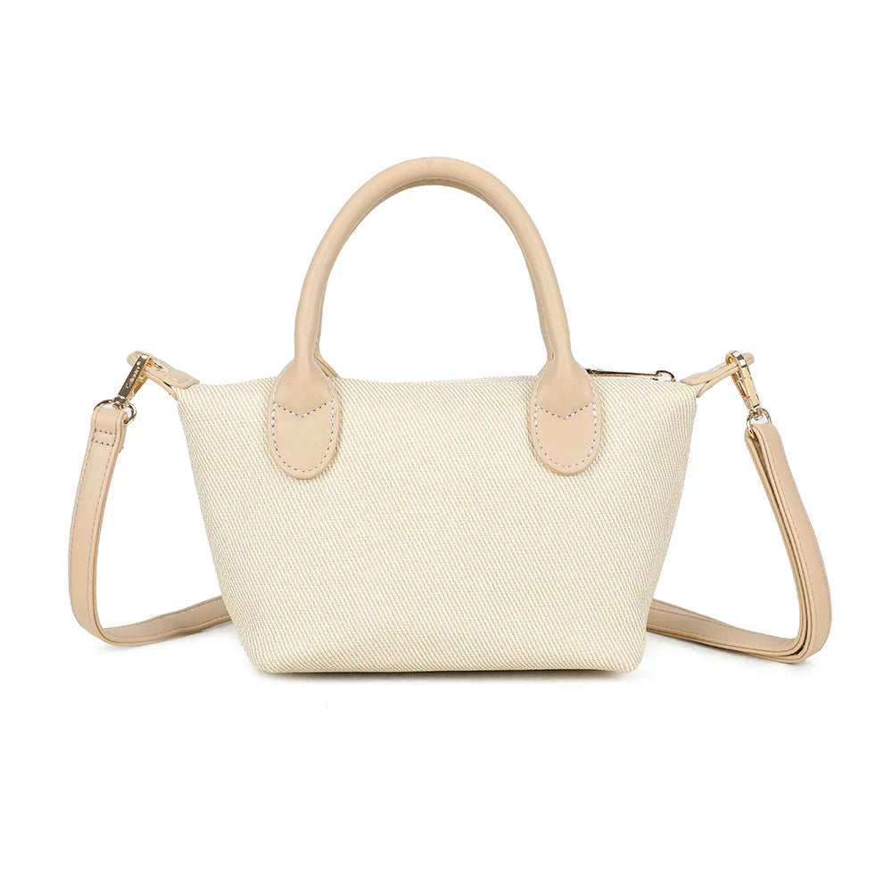 Dos du Soléa beige/taupe : toile texturée à l’aspect sergé et attaches des anses surpiquées – réf. Z-05-5