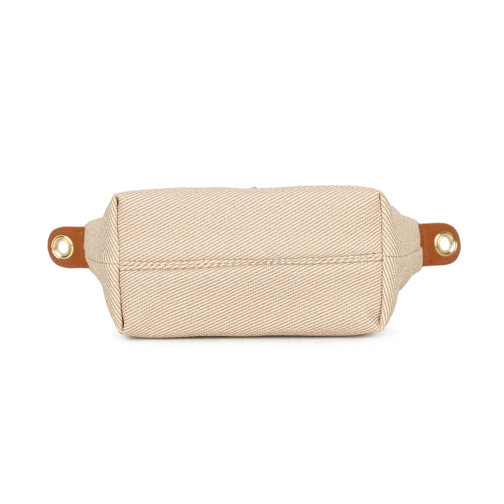 Dessous du Soléa taupe/marron en toile texturée, pour un format compact de 18 × 9 × 15 cm – réf. Z-05-5