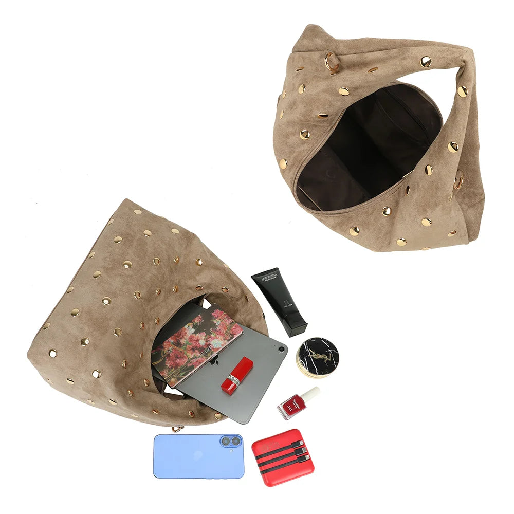 Intérieur du Le Sologne taupe foncé : compartiment zippé spacieux avec rangements pour les essentiels – réf. R-2067