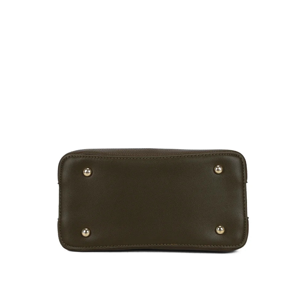 Fond plat du Le Solvane vert foncé, pour un sac à main qui tient bien posé sur une table ou un bureau