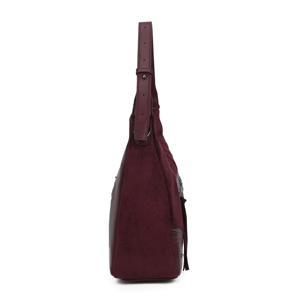 Profil du Songe bordeaux : 12 cm de profondeur et bandoulière amovible fixée par mousquetons – réf. Z-83095