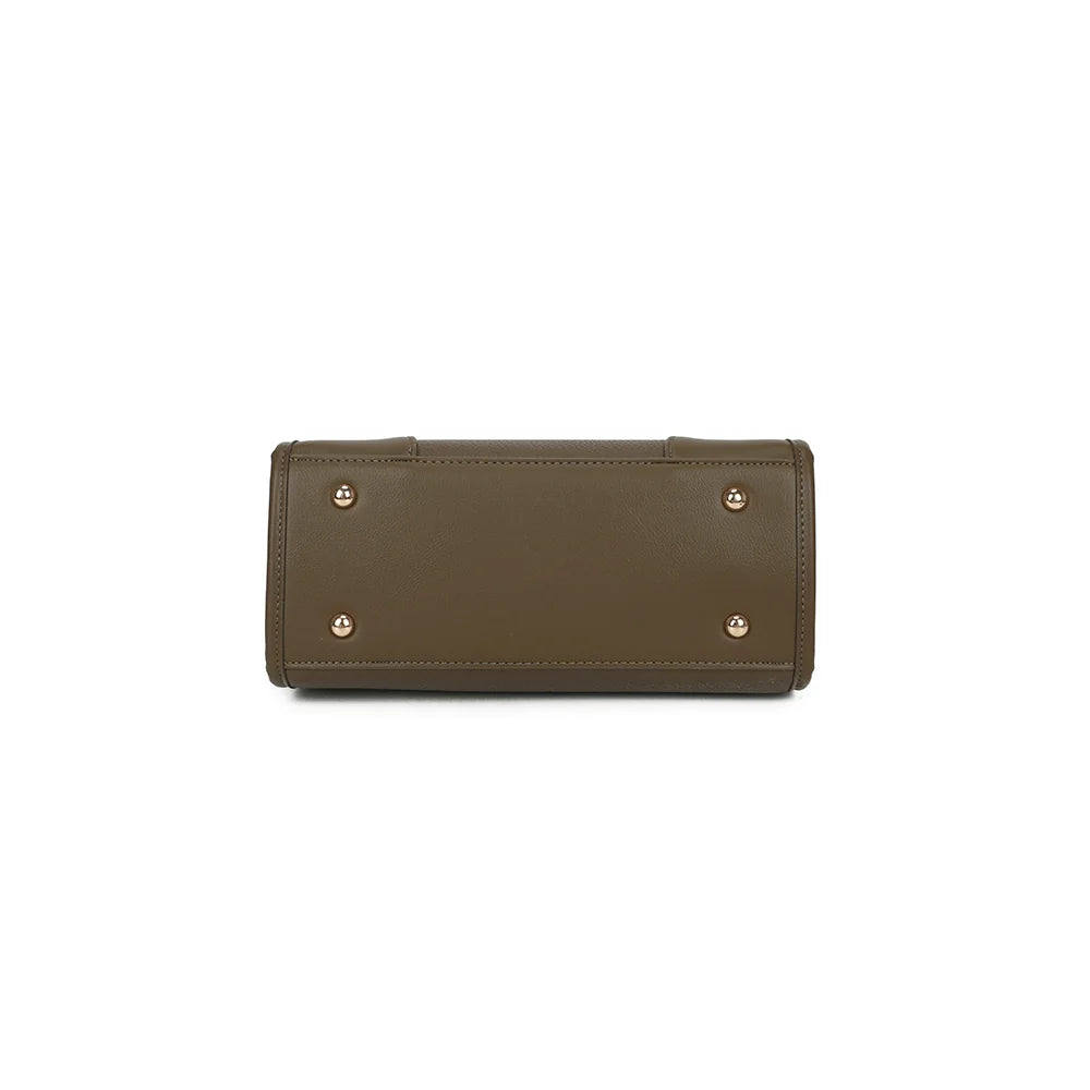 Dessous du sac Le Soranio vert foncé, base rectangulaire structurée aux bordures nettes – réf. R-2082