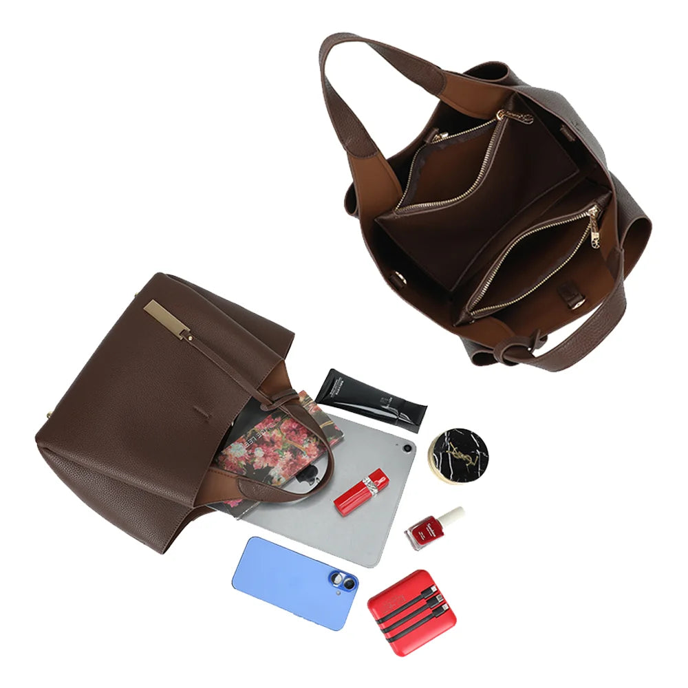 Intérieur du Le Soren café : plusieurs compartiments zippés pour organiser tablette, téléphone et maquillage – réf. DG-5823-1
