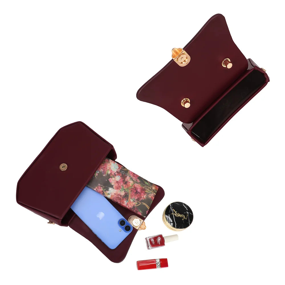Intérieur du Le Tervane bordeaux : compartiment principal pour téléphone et petits essentiels – réf. C-0185