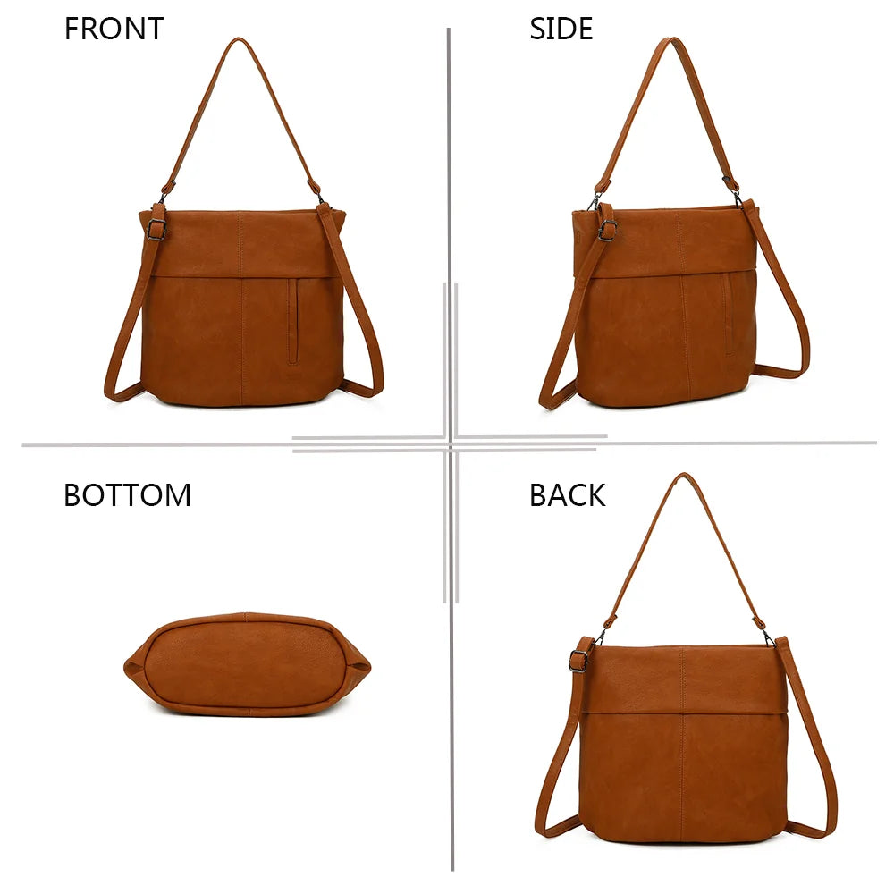 Le Tote Chic camel sous tous les angles : face, profil, dessous et dos du sac – réf. KJ-62035