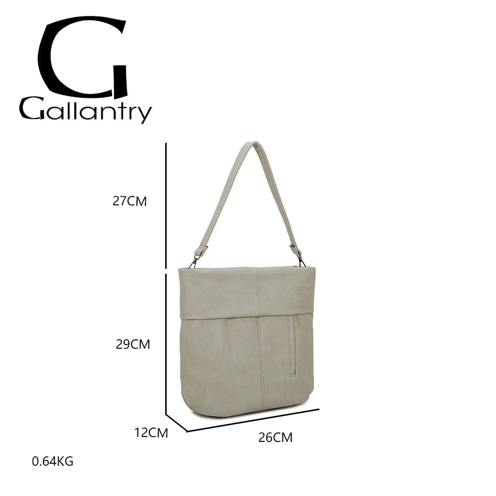 Dimensions du Tote Chic gris : 26 × 12 × 29 cm, anse de 27 cm, poids 0,64 kg – réf. KJ-62035