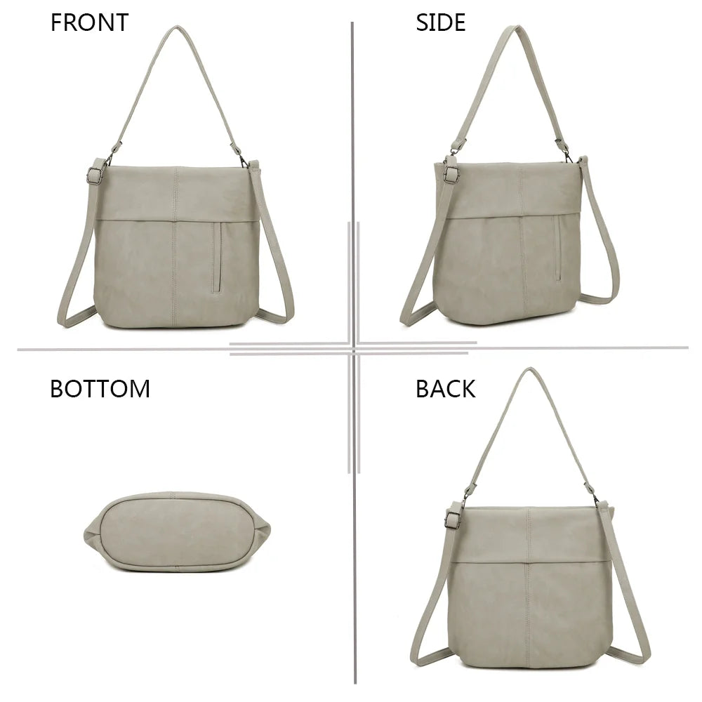Le Tote Chic gris sous tous les angles : face, profil, dessous et dos du sac – réf. KJ-62035