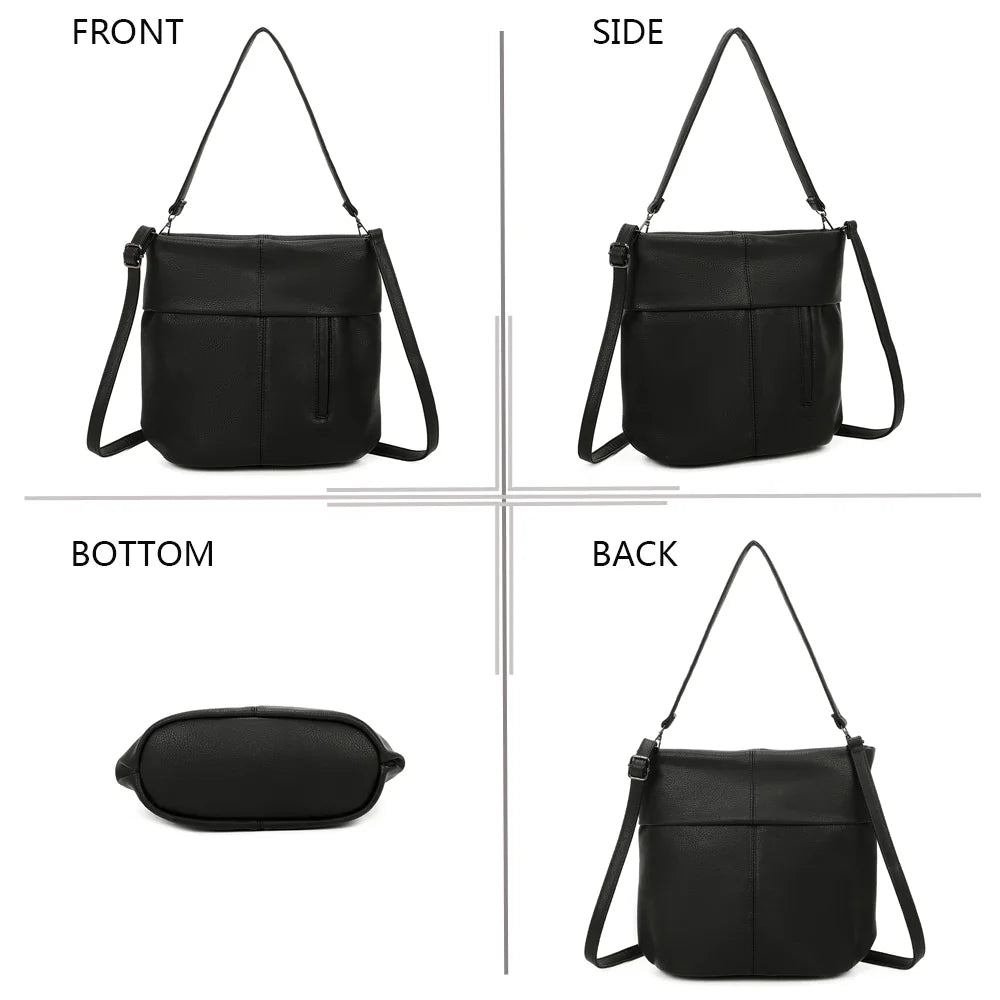 Le Tote Chic noir sous tous les angles : face, profil, dessous et dos du sac – réf. KJ-62035