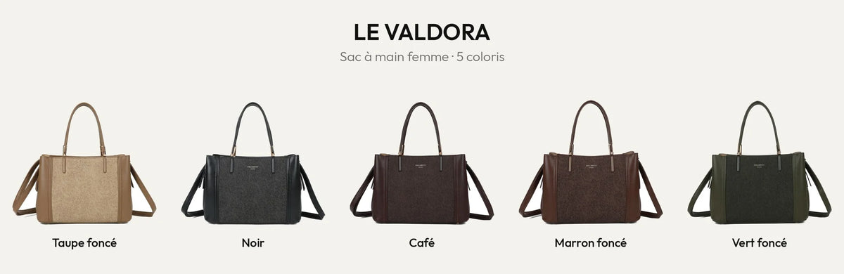 Sac à main femme Le Valdora en 5 coloris : taupe foncé, noir, coffee, marron foncé, vert foncé – Gallantry Paris – réf. G-7513
