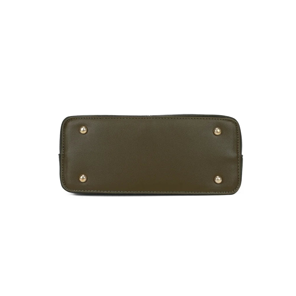 Dessous du sac Le Valmont vert foncé, base plate qui lui permet de tenir droit – réf. A-9177