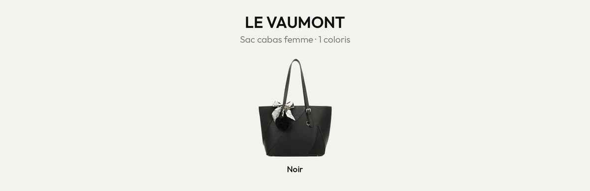 Sac cabas femme Le Vaumont en noir, foulard imprimé et pompon – Gallantry Paris – réf. Z-9389-3